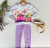 Conjunto Infantil Estampado com Blusa de Arco Íris e calça Lilás - loja online