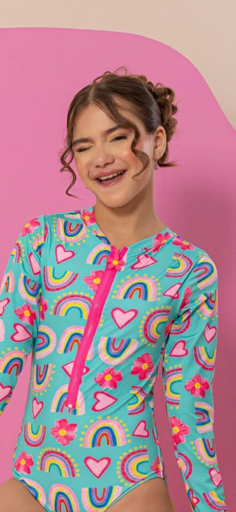 Maiô zíper Arco-íris Verde Água