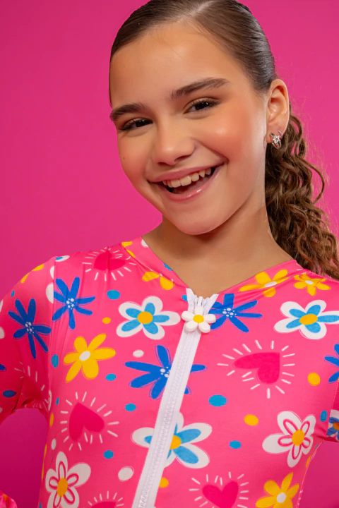 Maiô Zíper Flor Rosa Coração - comprar online