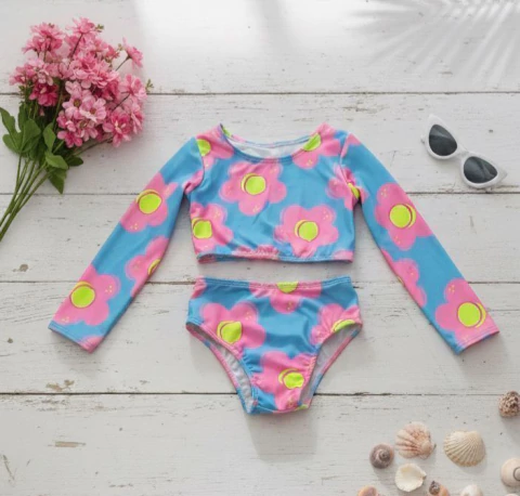 Biquini Flores Neon C/ Azul Céu