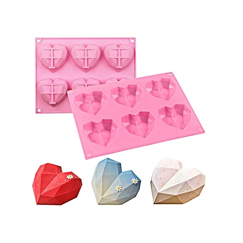 Molde de Silicona 6 Corazones Diamante