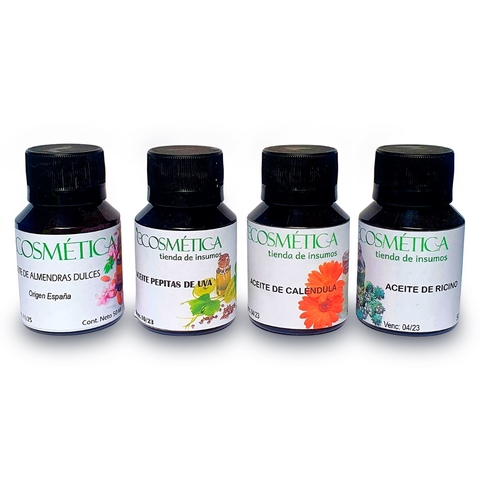 Kit Aceites Vegetales Ricino-Uva-Caléndula-Almendra X 50 Ml - comprar online