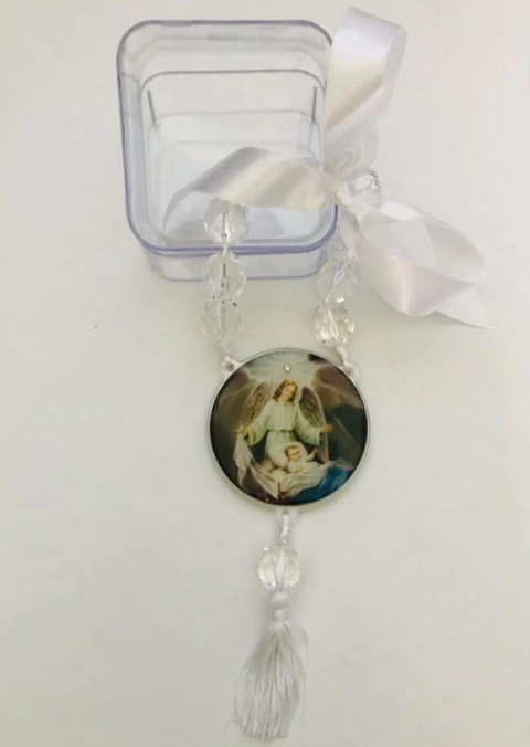 MEDALHA DE BERÇO ANJO DA GUARDA COM IMAGEM RESINADA