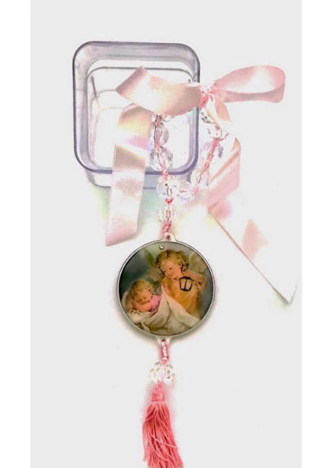 MEDALHA DE BERÇO ANJO DA GUARDA COM IMAGEM RESINADA