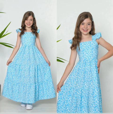 Vestido Midi Floral Azul