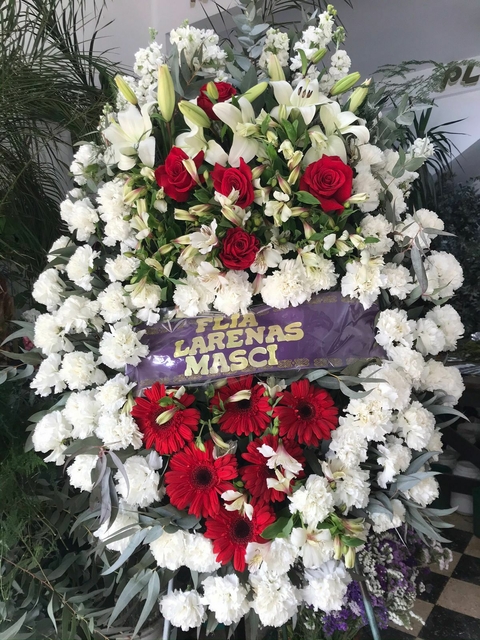 Corona Funebre Roja y blanca