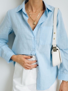 CAMISA LINHO BASIC AZUL - AURA STORE