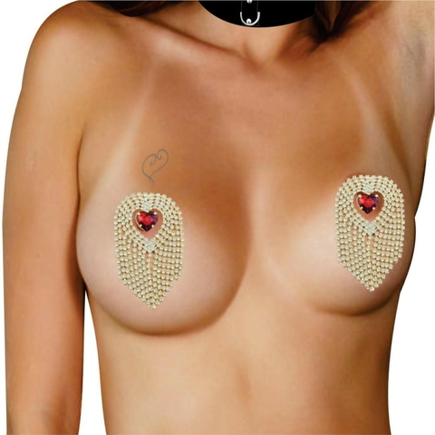 TAPA SEIOS MAMILOS NIPPLE JOIA DOURADA CRAVEJADA DE STRASS E PEDRA VERMELHA PAIXÃO VERY SEXY LUXO