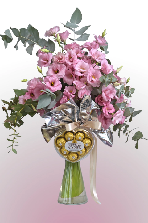 Florero liciantus + 6 bombones rocher