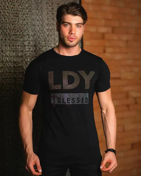 Camiseta Gola O "Blessed Strass BLK"
