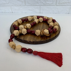 Japamala de Mesa 120cm Decorativo - Contas Claras e Vermelho - MARA ROCHA DECORAÇÃO
