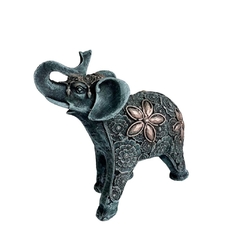 Elefante Médio em Resina 17 cm - Flor Verde