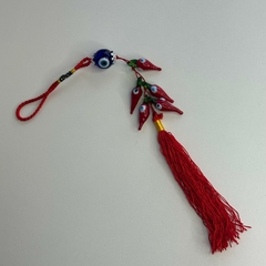 Chaveiro Amuleto - Vermelho com Pimentas e Olhos Gregos na internet