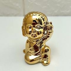 Buda em Resina 9cm Mão para Cima - Dourado - MARA ROCHA DECORAÇÃO