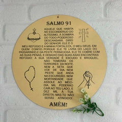 Placa Decorativa Redonda Salmo 91 Amarela 29cm – Proteção e Fé para Seu Lar - loja online