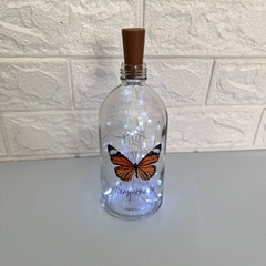 Garrafa de Vidro 500ml com LED - Borboleta Laranja "Transforme-se"