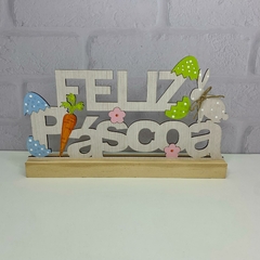 Enfeite de Mesa MDF e Pinus 25cm - Feliz Páscoa Cenoura