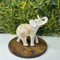 Elefante Médio em Resina 17 cm - Flor Off White - loja online
