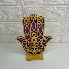 Hamsá de Mesa em MDF 20cm - Roxo - MARA ROCHA DECORAÇÃO