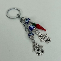 Chaveiro Amuleto - Olhos Gregos, Pimenta e Hamsá - comprar online