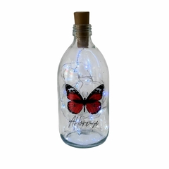 Garrafa de Vidro 500ml com LED - Borboleta Vermelha "Aflore-se" - comprar online