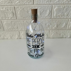 Garrafa de Vidro 500ml com LED - Ramos Ho'oponopono - MARA ROCHA DECORAÇÃO