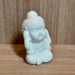 Buda em Cerâmica 9cm Coque "Não Ouço" - Branco - MARA ROCHA DECORAÇÃO