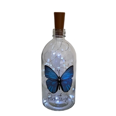 Garrafa de Vidro 500ml com LED - Borboleta Azul "Permita-se" na internet