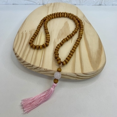 Japamala com Contas em Madeira 45cm - Quartzo Rosa