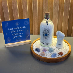 Altar Sagrado Fé, Proteção e Gratidão-Placa Florescer, Garrafa Amuleto Hamsá, Figa Fé, Kit 7 Chakras Brutos Jardim Teca - comprar online