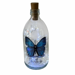 Garrafa de Vidro 500ml com LED - Borboleta Azul "Permita-se" - comprar online