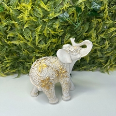Elefante Médio em Resina 17 cm - Flor Off White