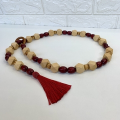 Japamala de Mesa 120cm Decorativo - Contas Claras e Vermelho