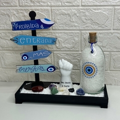 Kit EQUILÍBRIO (5 itens) - Jardim Zen Preto, Garrafa Amuleto OG Central, Kit 7 Chakras Rolado, Figa Meu Sant, Seta de M - MARA ROCHA DECORAÇÃO