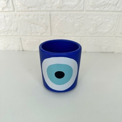 Cachepot Porcelana 8,5cm Olho Grego - Azul - MARA ROCHA DECORAÇÃO