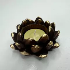 Porta Vela Gesso 8cm - Flor de Lótus Marrom/Gold + Vela - comprar online