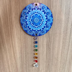 Pendente Decorativo Mandala Energia Azul 7 Chakras com Cristais - 15cm - loja online
