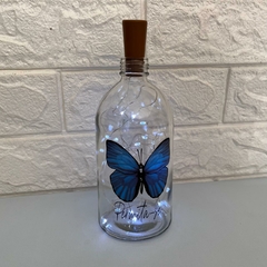 Imagem do Garrafa de Vidro 500ml com LED - Borboleta Azul "Permita-se"