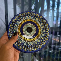 Mandala em Azulejo – 16cm - OLHO GREGO AZUL E DOURADO na internet