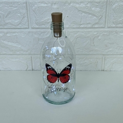 Garrafa de Vidro 500ml com LED - Borboleta Vermelha "Aflore-se" - loja online