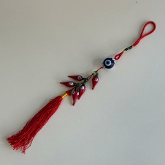 Chaveiro Amuleto - Vermelho com Pimentas e Olhos Gregos