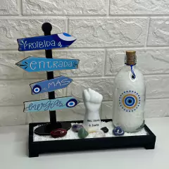 Kit EQUILÍBRIO (5 itens) - Jardim Zen Preto, Garrafa Amuleto OG Central, Kit 7 Chakras Rolado, Figa Meu Sant, Seta de M