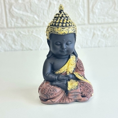 Buda Tibetano em Resina 12cm Marrom e Dourado - Mantra