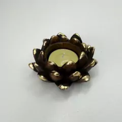 Porta Vela Gesso 8cm - Flor de Lótus Marrom/Gold + Vela na internet