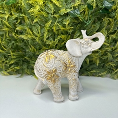 Elefante Médio em Resina 17 cm - Flor Off White - comprar online