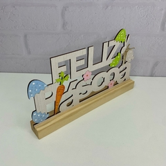 Enfeite de Mesa MDF e Pinus 25cm - Feliz Páscoa Cenoura - MARA ROCHA DECORAÇÃO