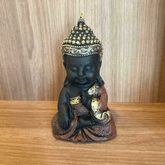 Buda Tibetano em Resina 12cm Marrom e Dourado - Meditando - loja online