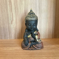Imagem do Buda Tibetano em Resina 12cm Marrom e Dourado - Meditando