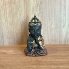 Buda Tibetano em Resina 12cm Marrom e Dourado - Meditando