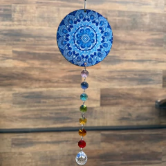 Pendente Decorativo Mandala Harmonia Azul 7 Chakras com Cristais - 10cm